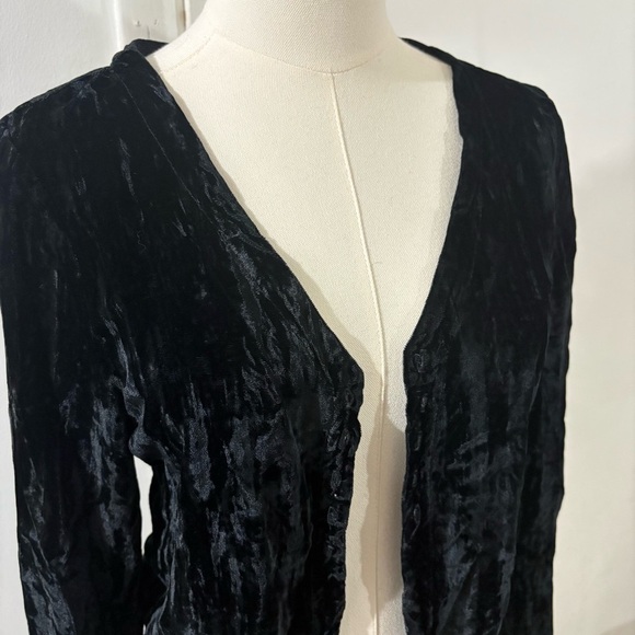 Lucky Brand Crushed Velvet Black Open Front Cardigan Bell Sleeve Whimsigoth Sz M - Picture 2 of 11